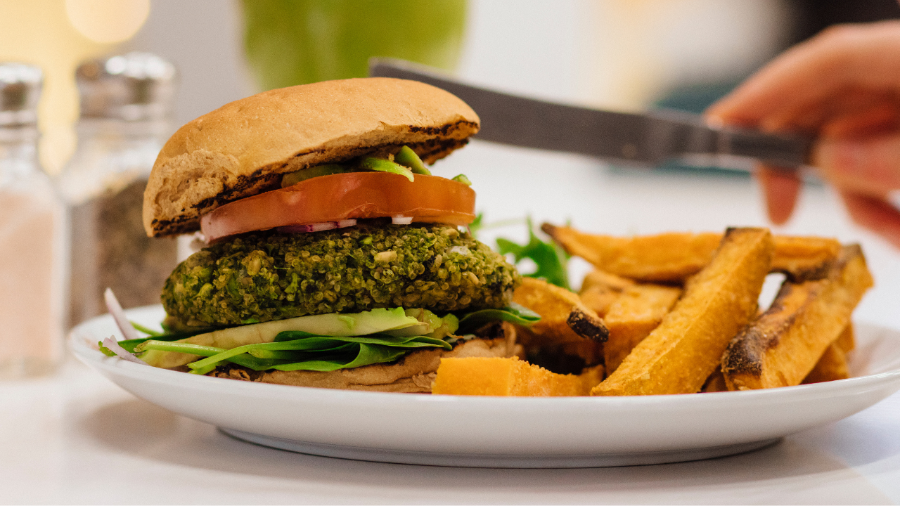 Veggie Burger with Sweet Potato Fries Recipe