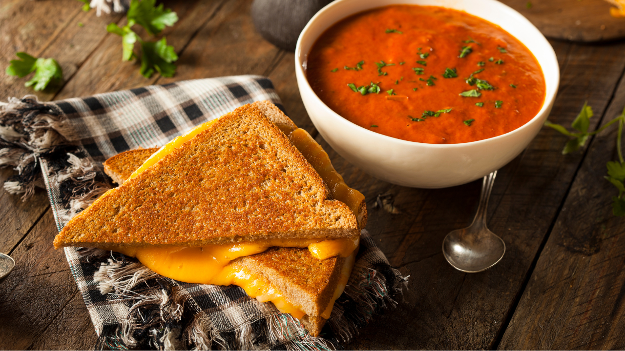 Tomato Basil Soup with Grilled Cheese Recipe
