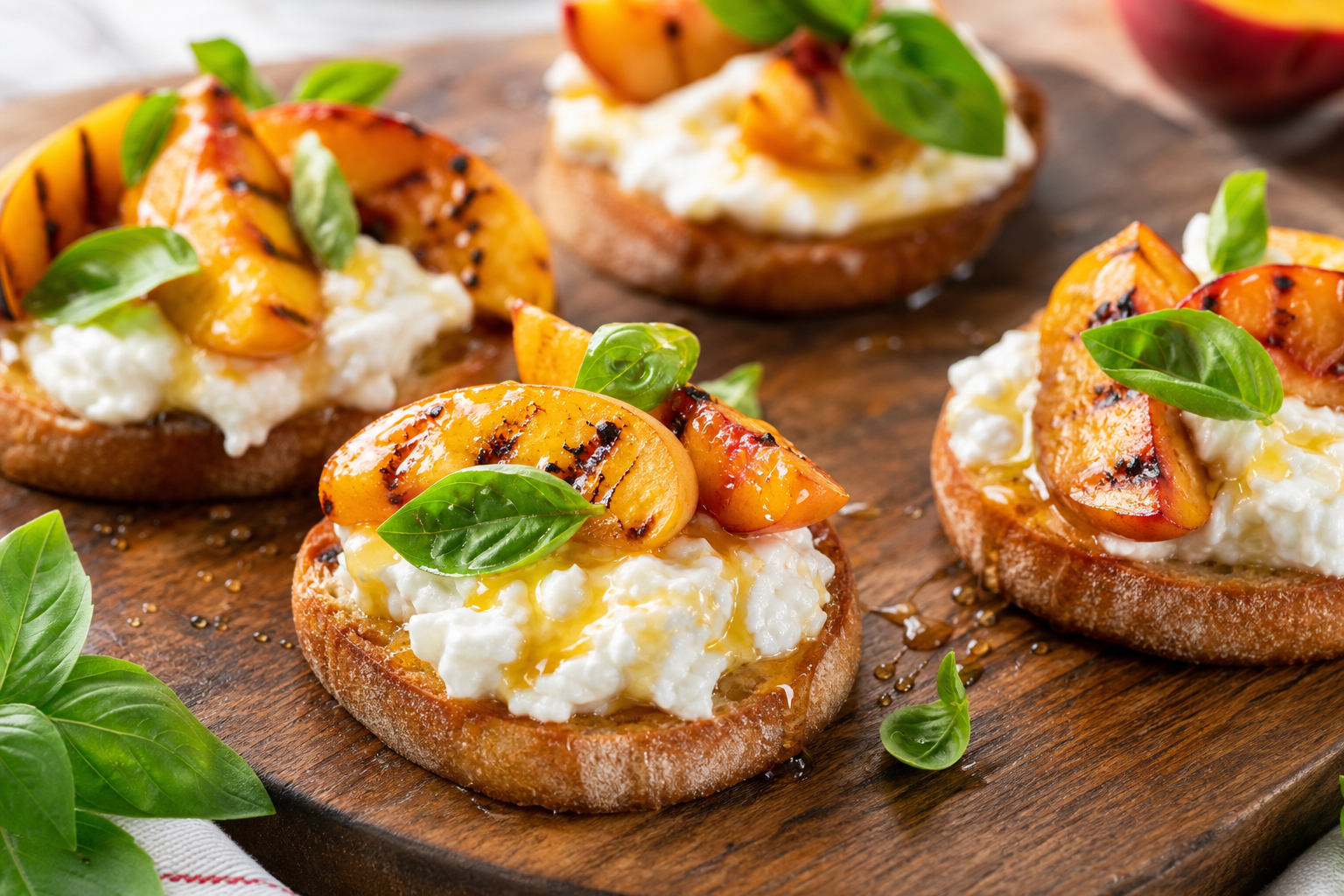 Grilled Peach and Burrata Crostini