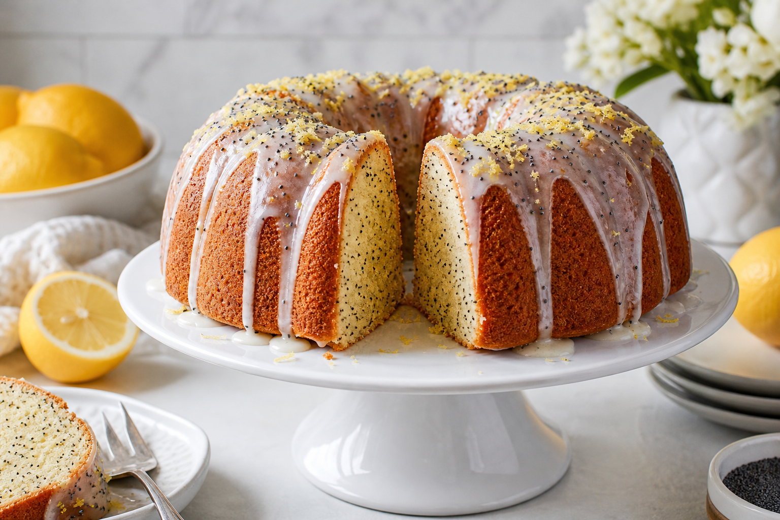 Lemon Poppy Seed Bundt Cake with Glazed Drizzle