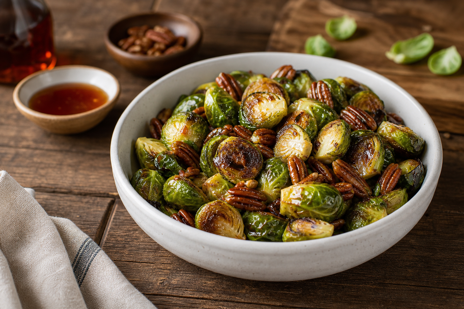Maple Roasted Brussels Sprouts with Toasted Pecans