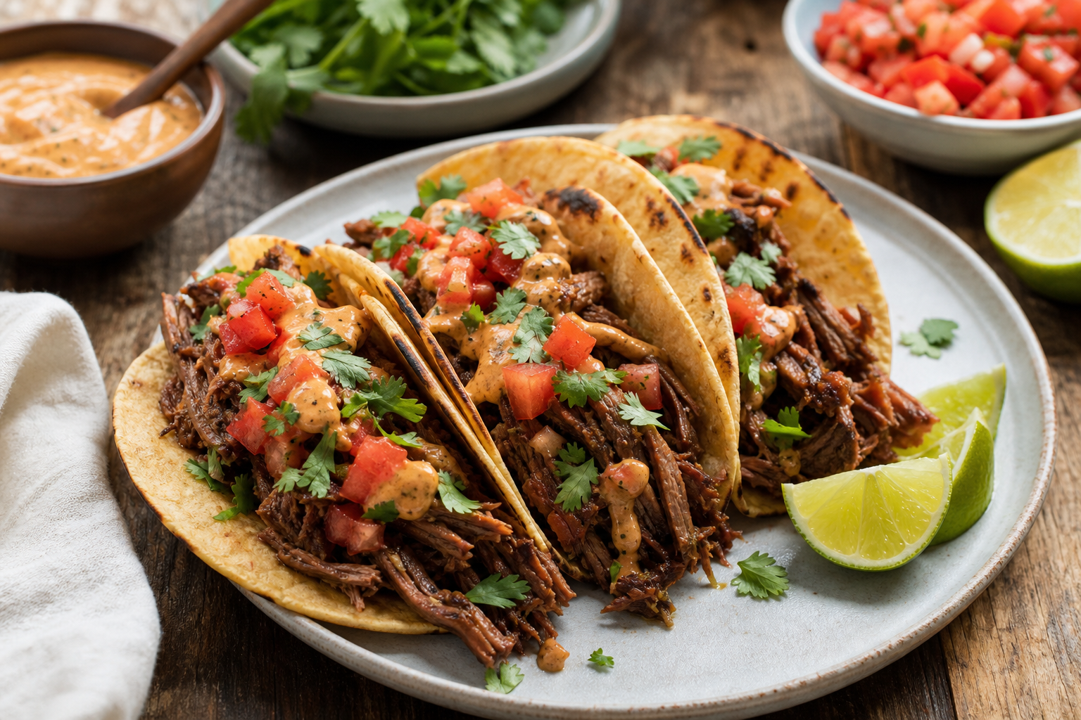 Slow Cooker Pulled Beef Tacos with Smoky Chipotle Sauce