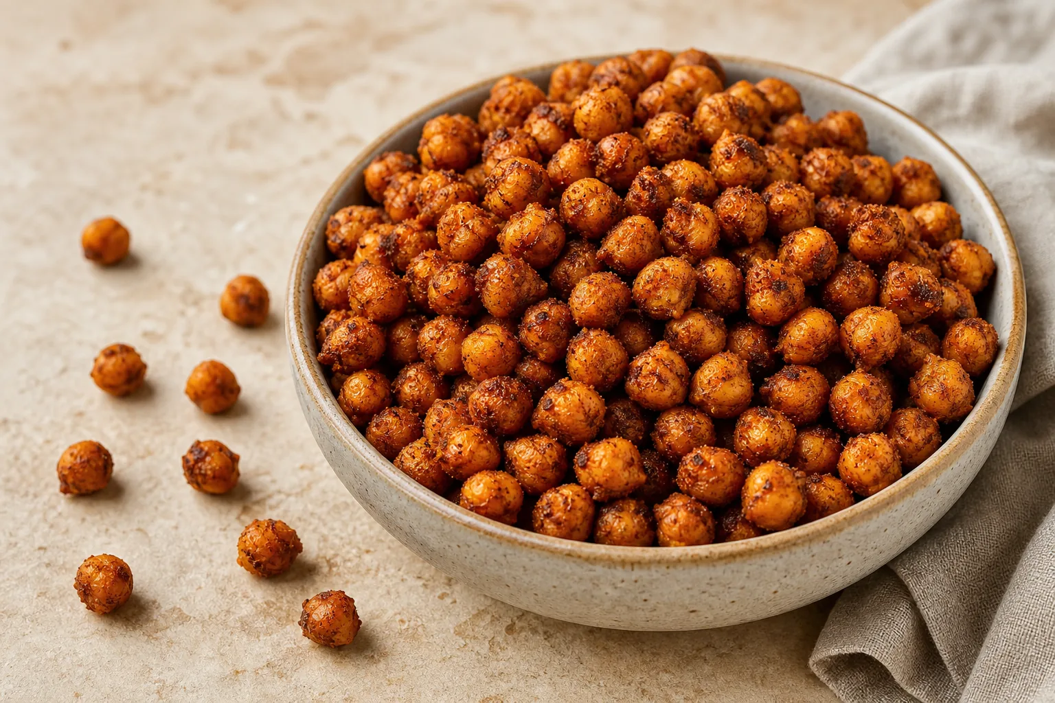 Crispy smoky roasted chickpeas seasoned with cumin and paprika