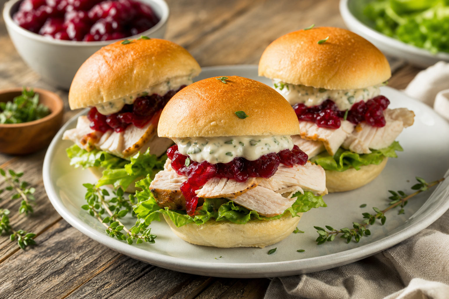 Turkey and Cranberry Sliders with Herb Mayo