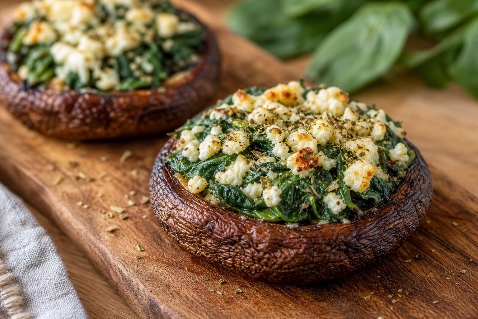 Air Fryer Stuffed Portobello Mushrooms with Spinach and Feta