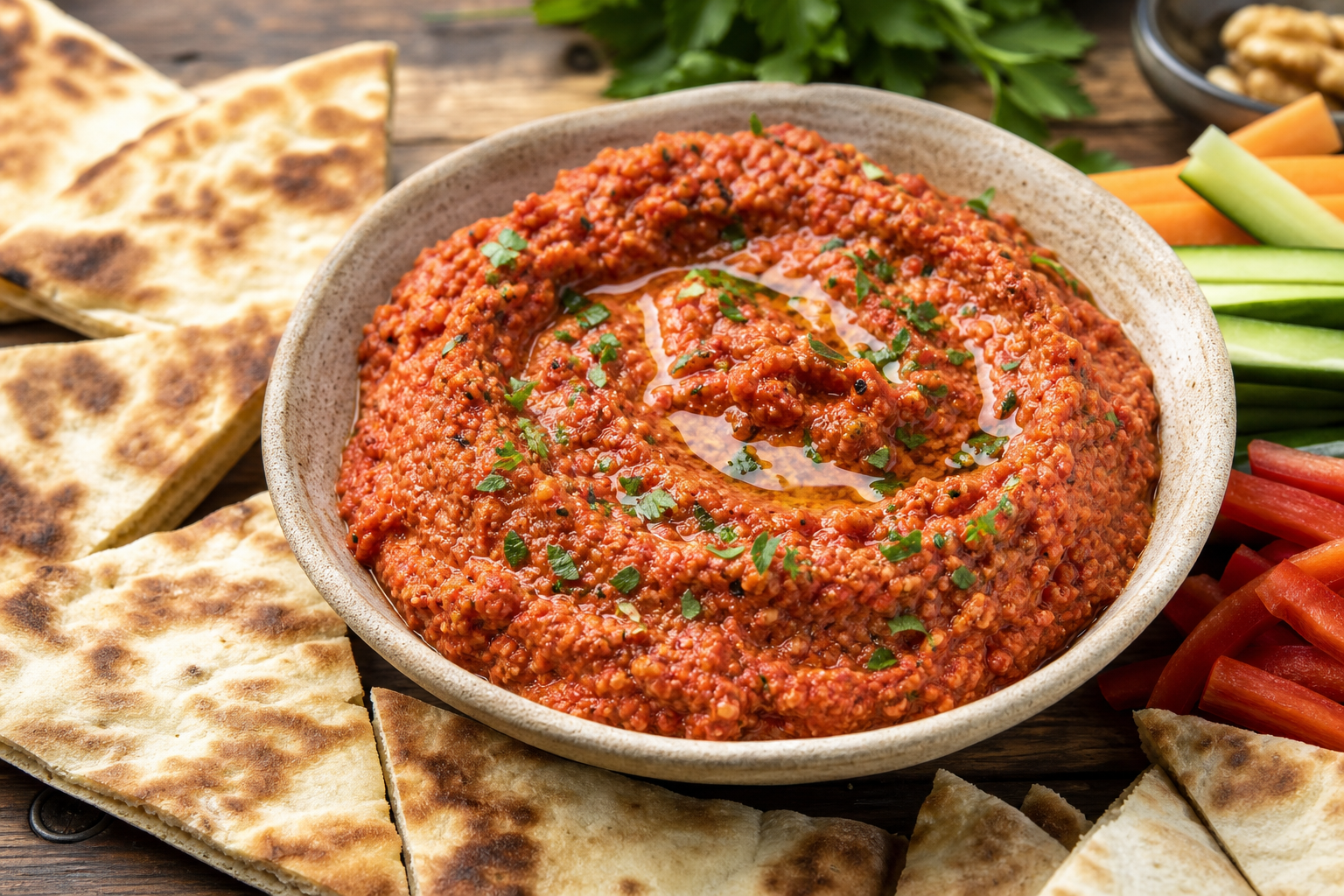 Authentic Muhammara Dip Recipe: Roasted Red Pepper and Walnut Spread