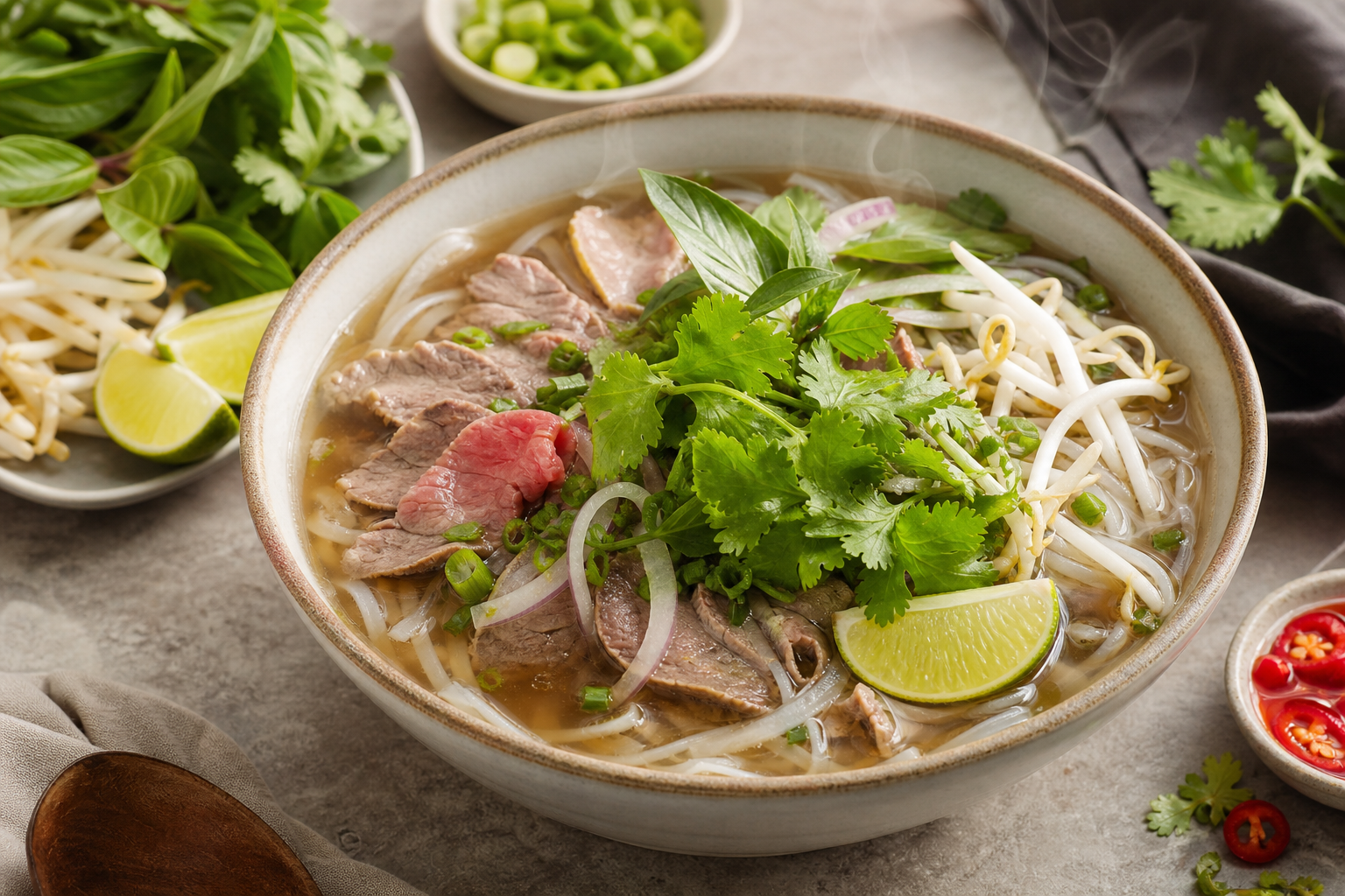Authentic Vietnamese Beef Pho Recipe with Fresh Herbs and Rice Noodles