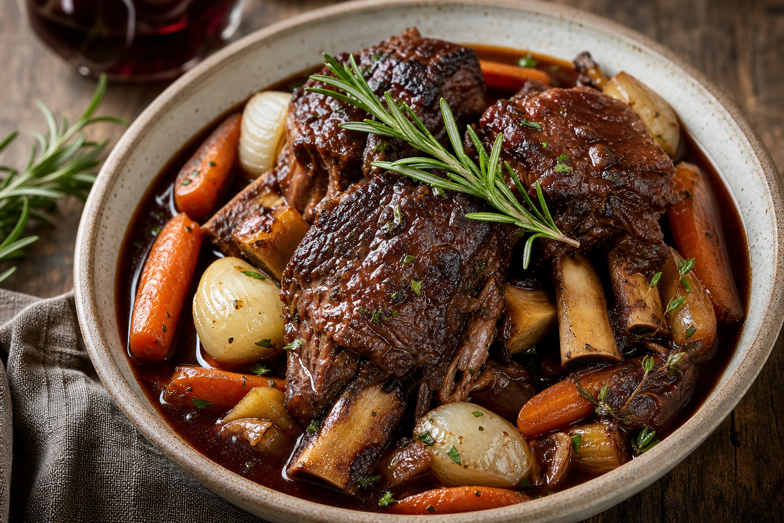 Braised Beef Short Ribs in Red Wine and Herbs