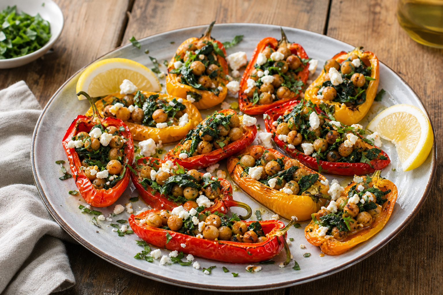Chickpea and Spinach Stuffed Mini Peppers