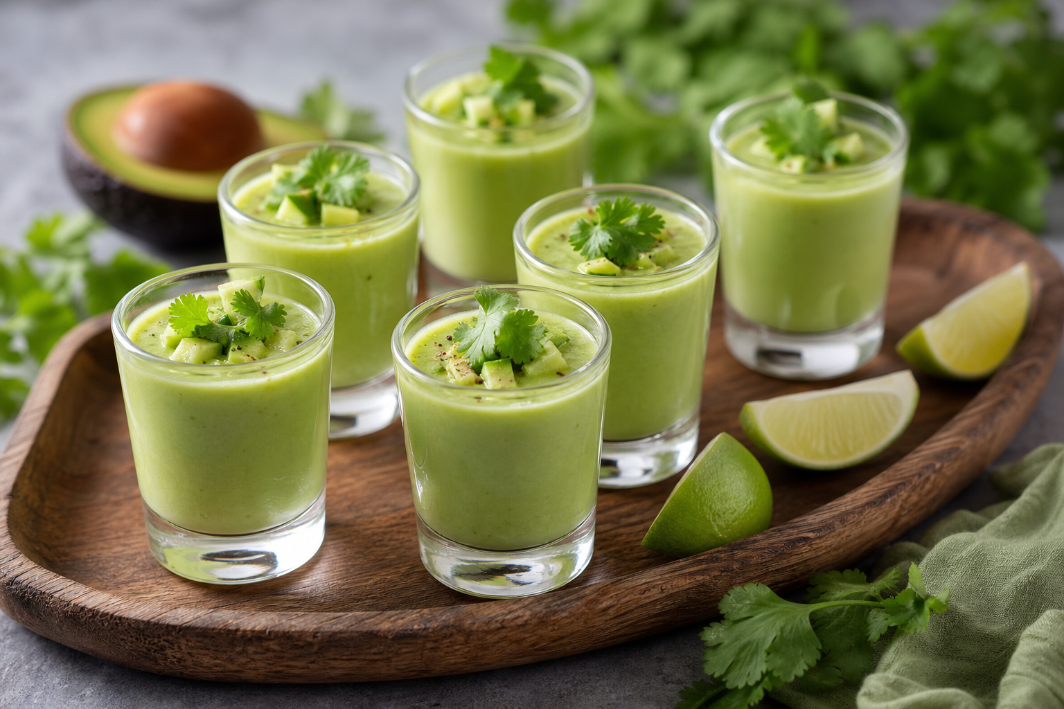 Chilled Avocado Gazpacho Shooters with Cilantro Lime