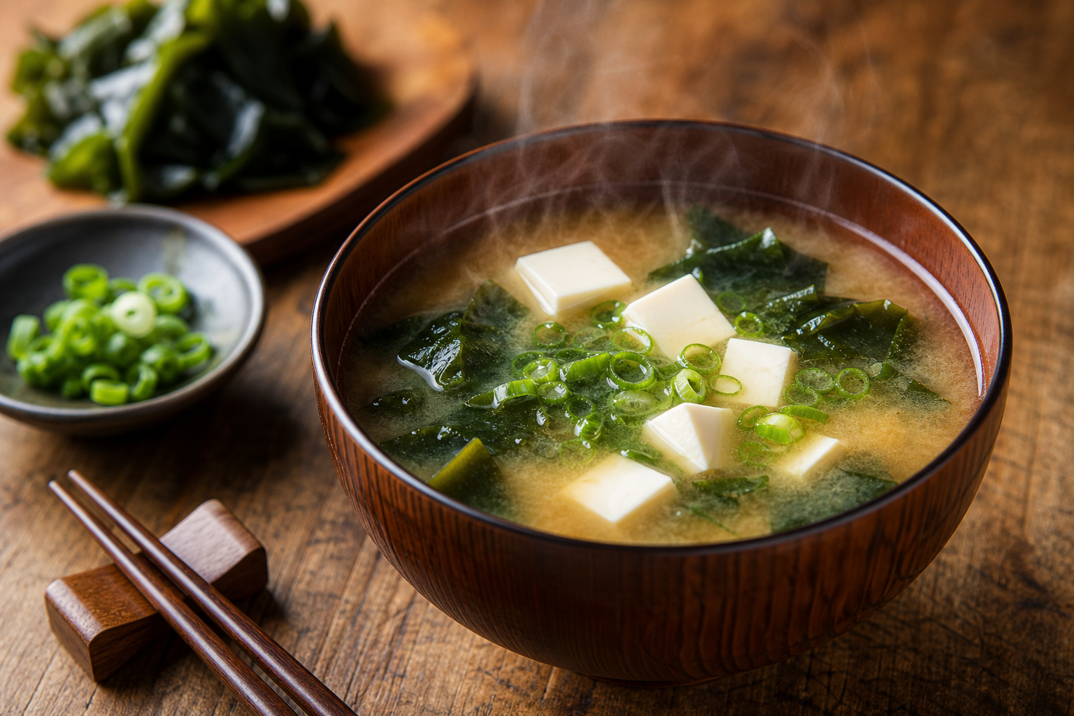 Classic Japanese Miso Soup with Silken Tofu and Wakame
