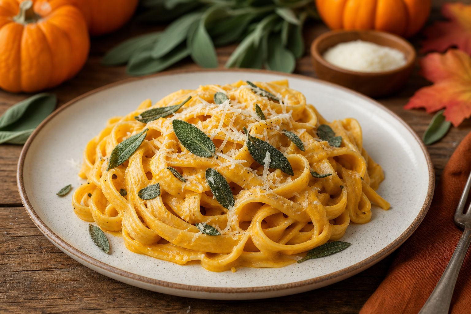 Creamy Pumpkin Sage Fettuccine