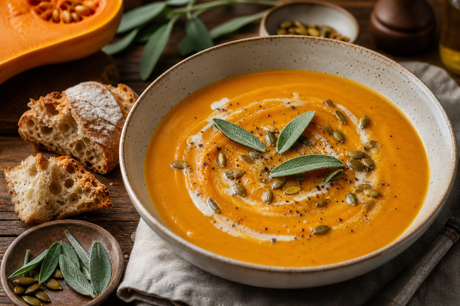Creamy Roasted Butternut Squash Soup with Sage