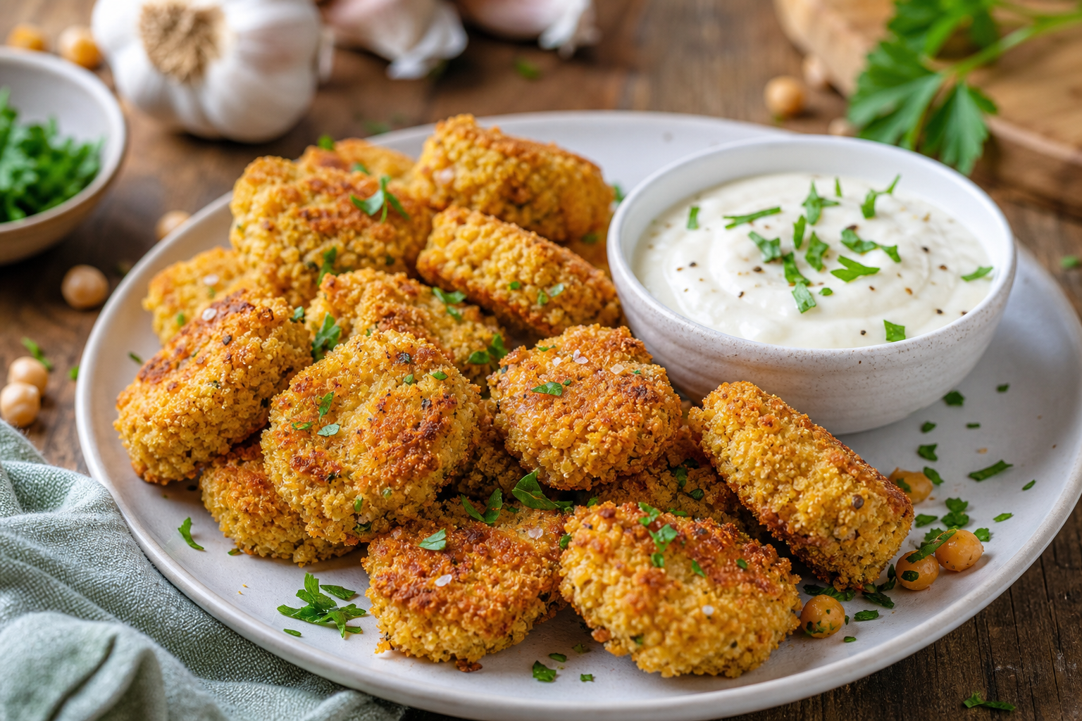 Crispy Baked Chickpea Nuggets with Garlic Aioli