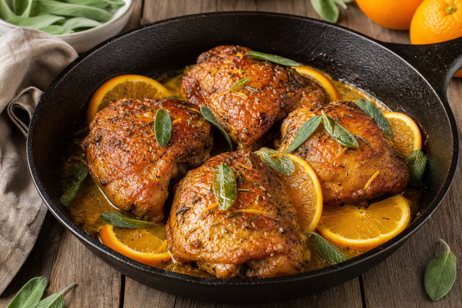 Crispy Turkey Thighs with Orange and Sage Glaze