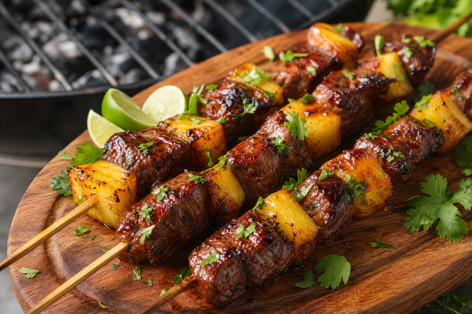 Grilled Beef and Pineapple Skewers with Spicy Glaze