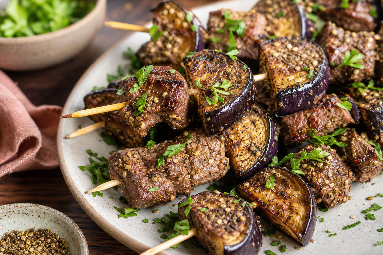 Grilled Lamb and Eggplant Kebabs with Za'atar