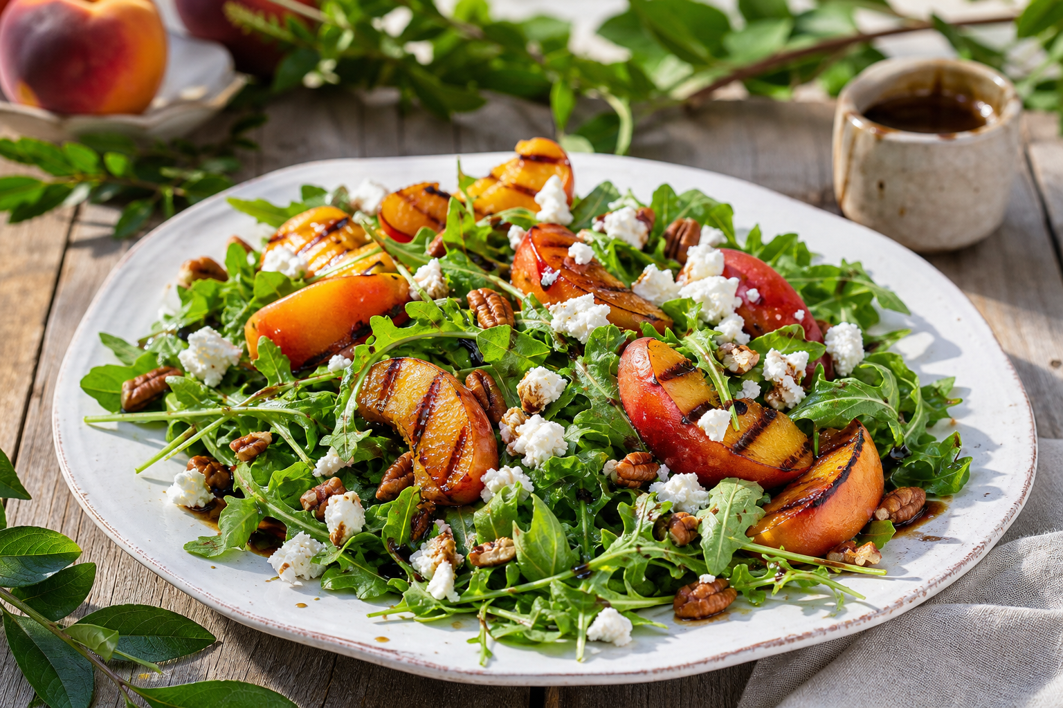 Grilled Peach and Arugula Salad with Balsamic Vinaigrette