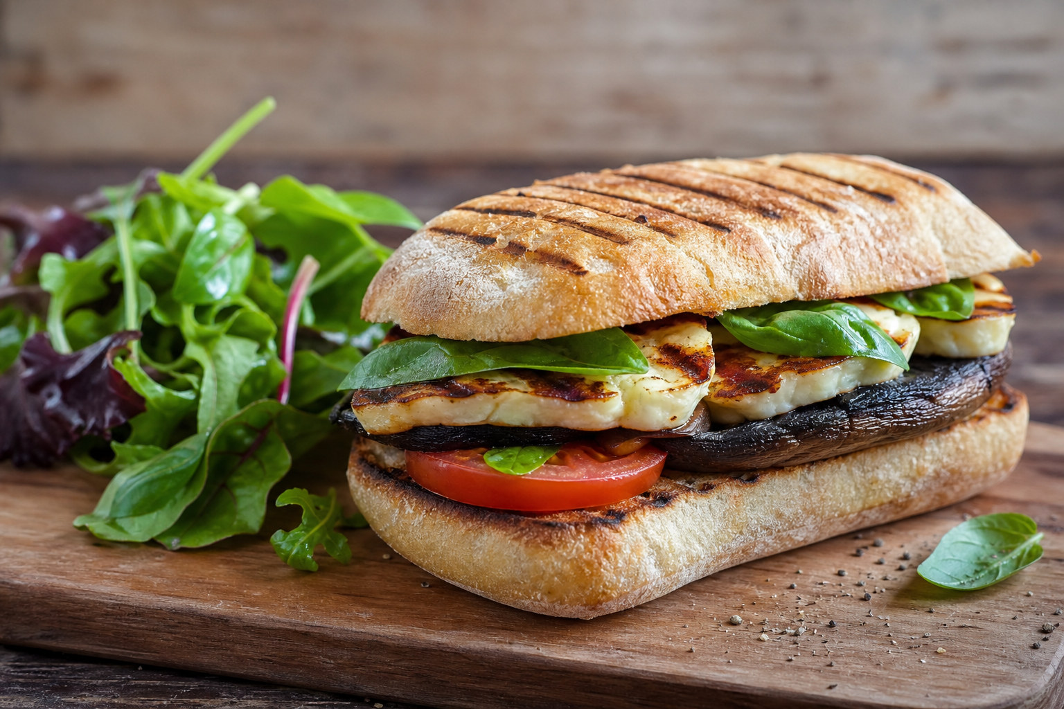 Grilled Portobello Mushroom and Halloumi Sandwich