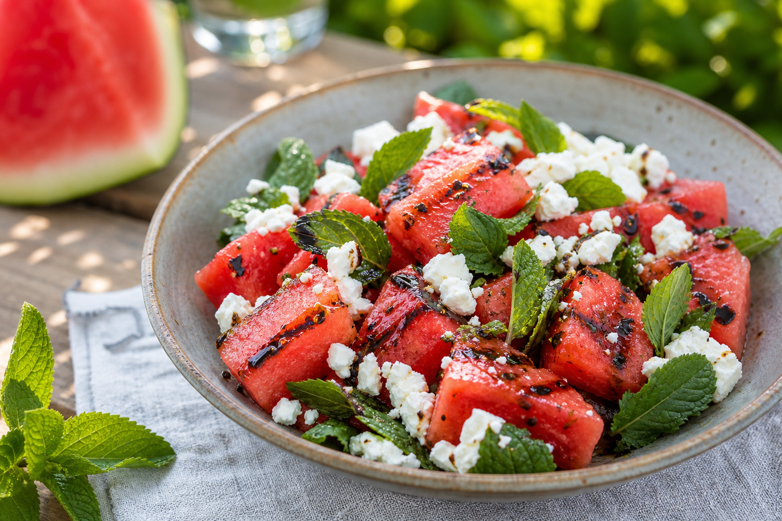 Grilled Watermelon Feta Salad with Mint and Balsamic Glaze