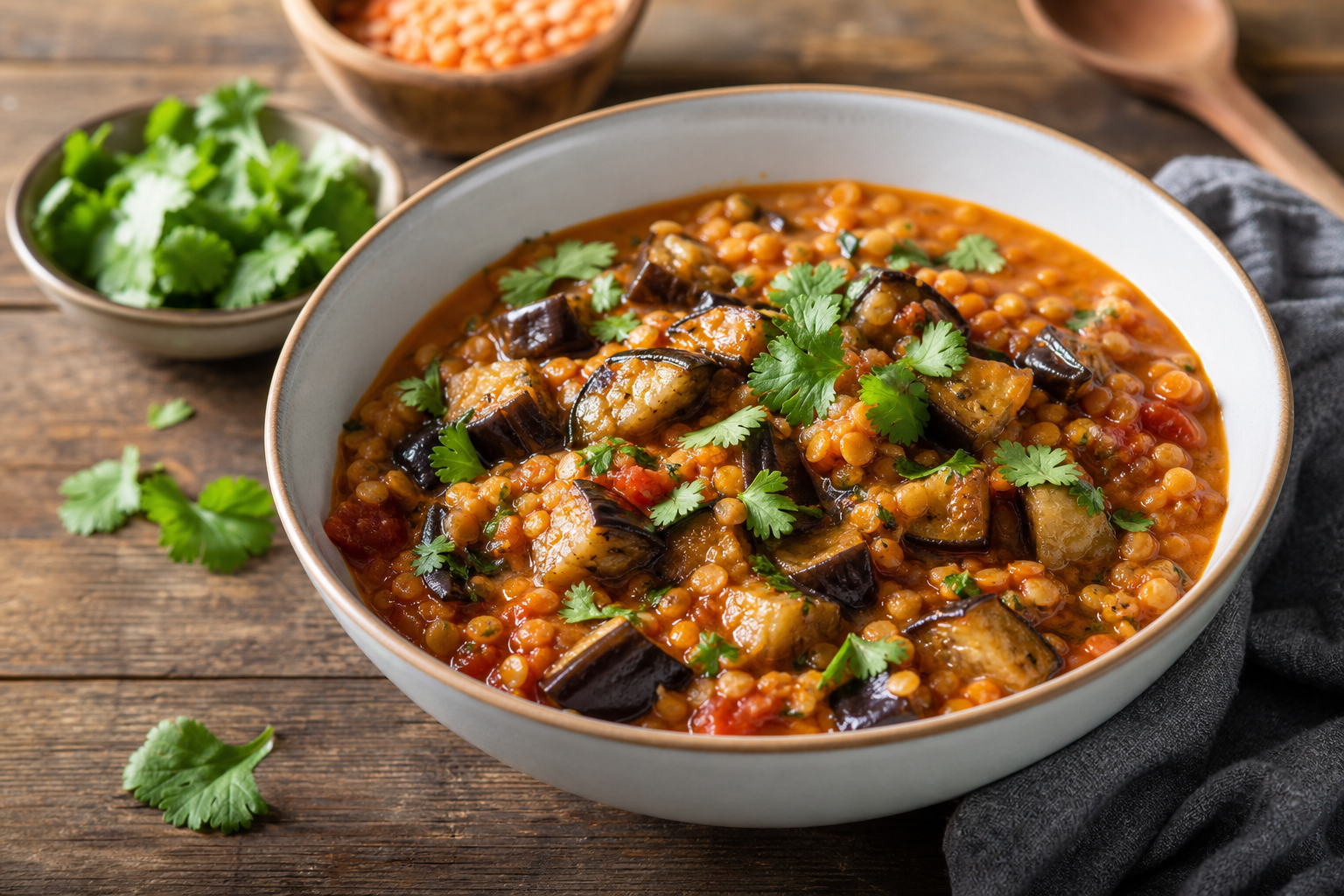 Hearty Roasted Eggplant and Red Lentil Stew
