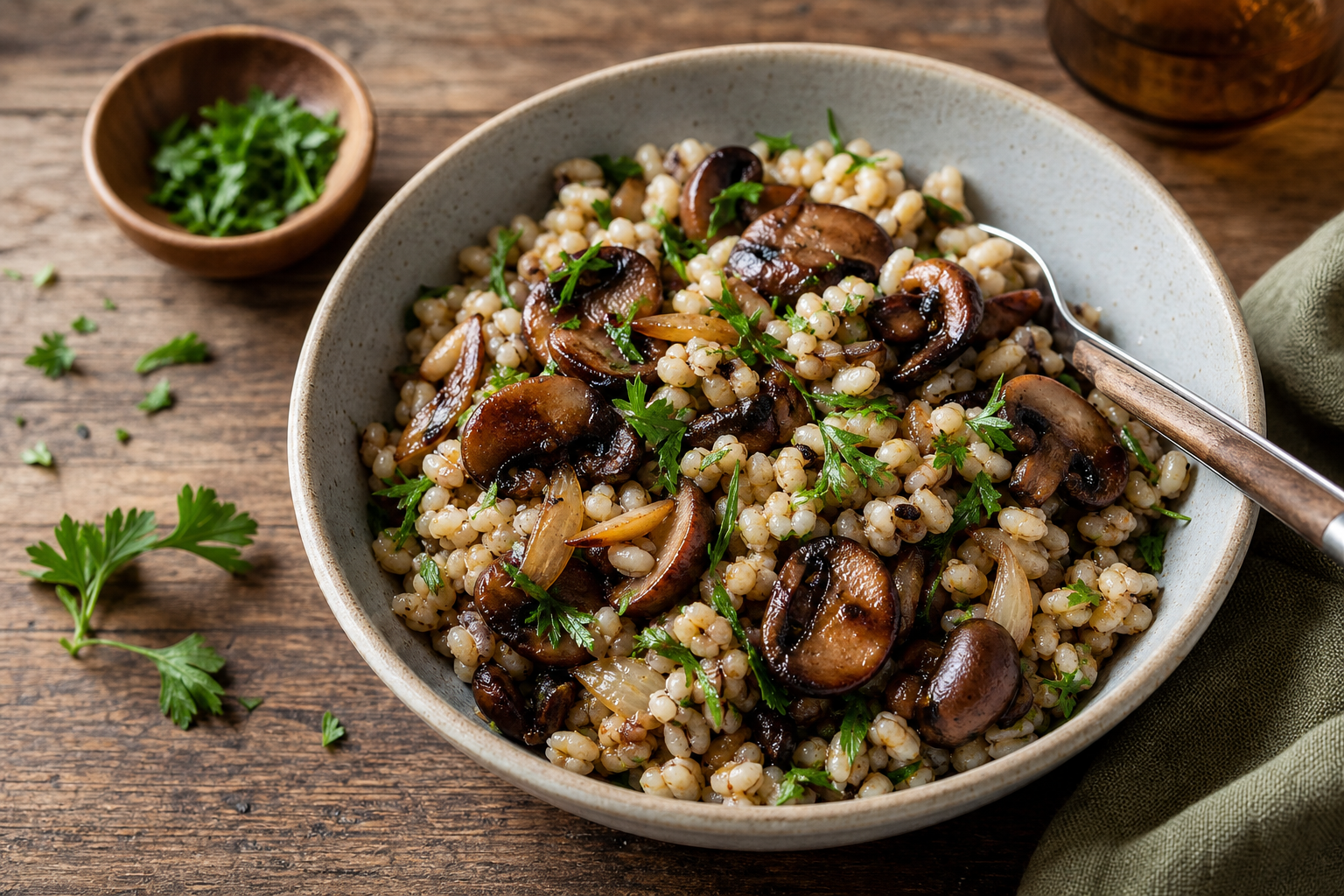 Hearty Vegetarian Lunch Bowl with Mushrooms and Barley