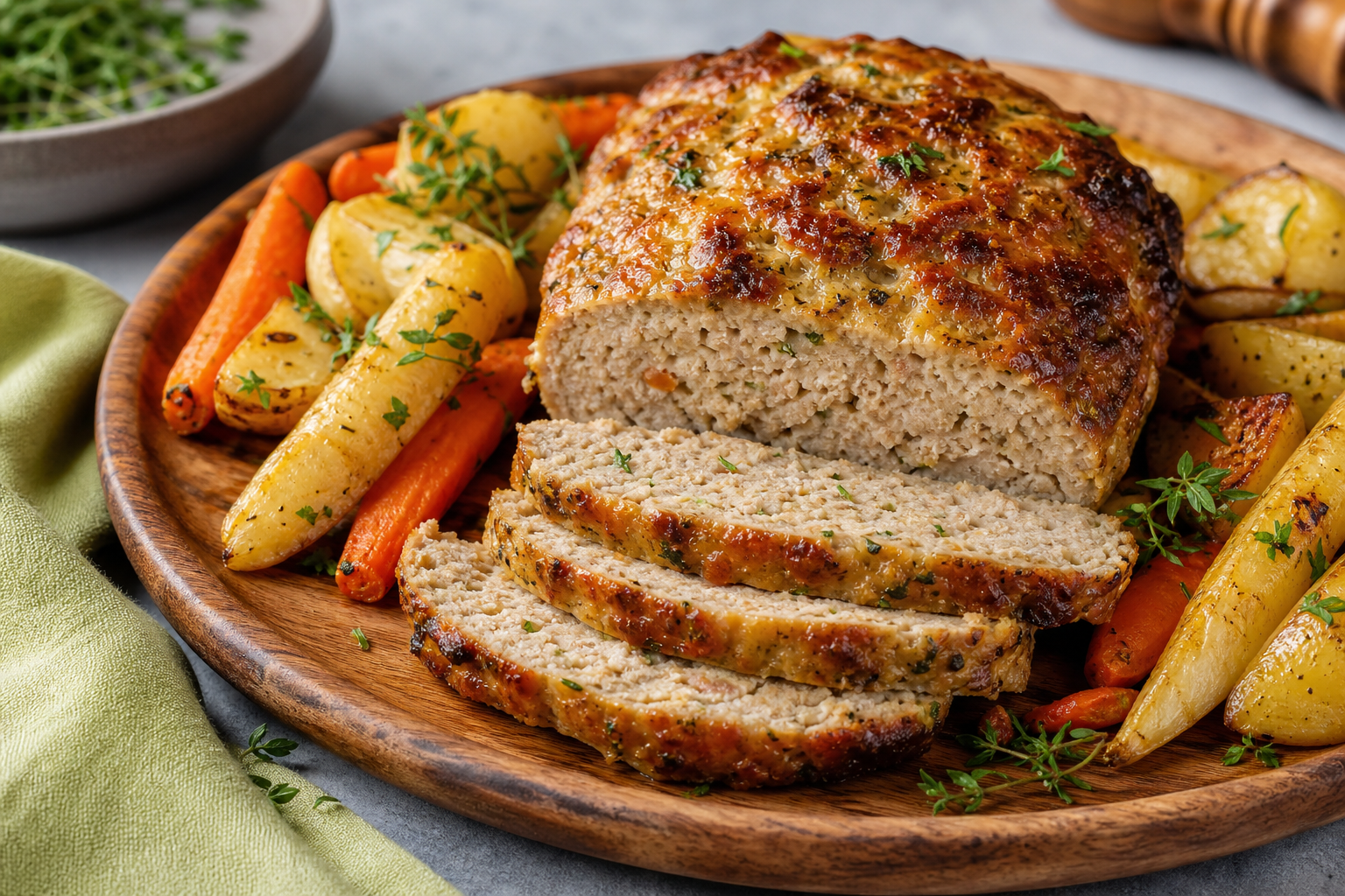 Herbed Turkey Meatloaf with Roasted Root Vegetables