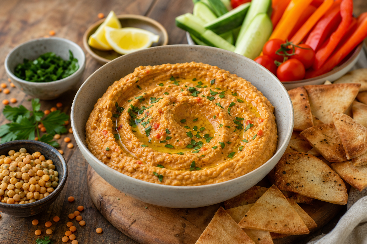Homemade Lentil Hummus with Roasted Red Pepper