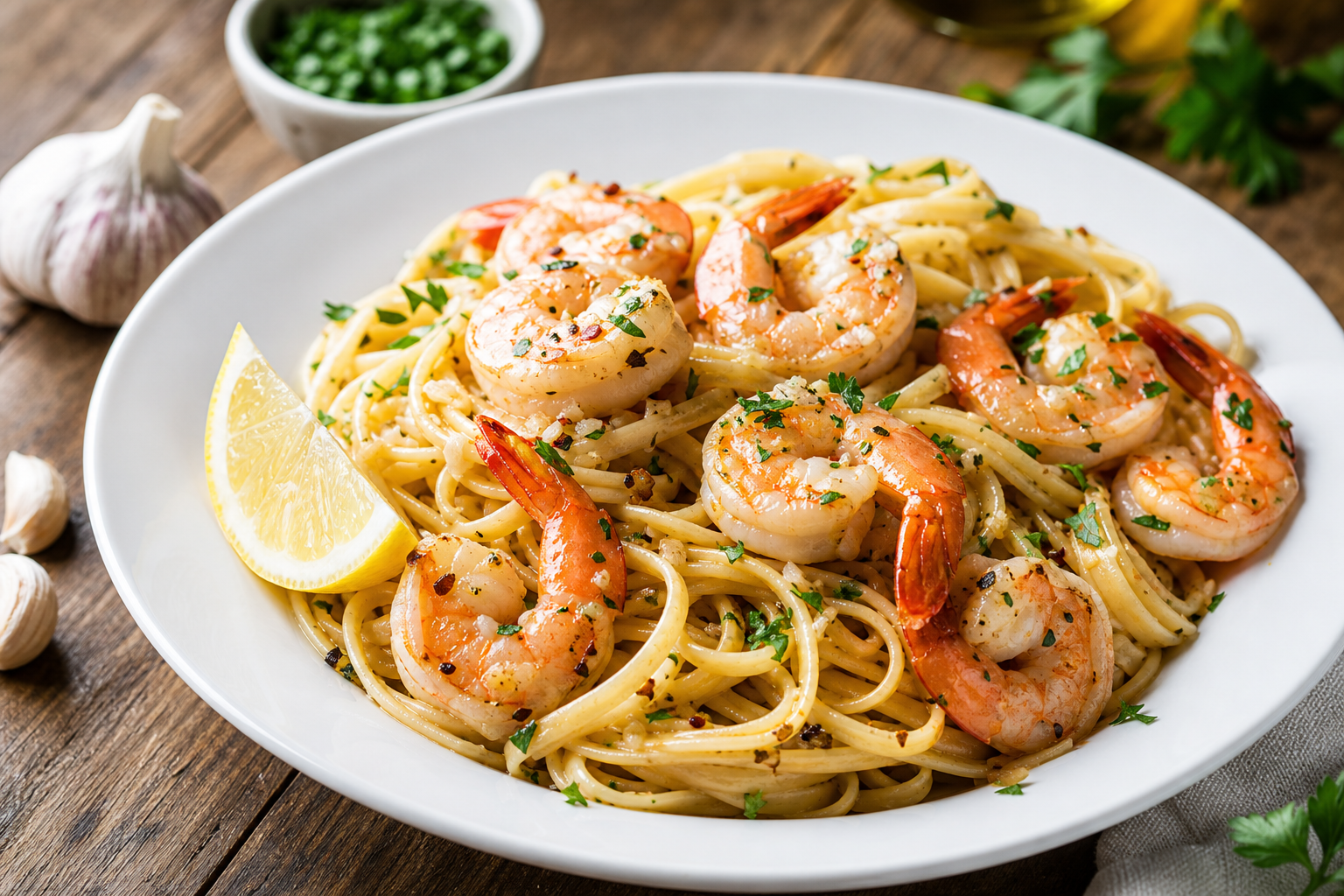 Lemon Garlic Shrimp Linguine