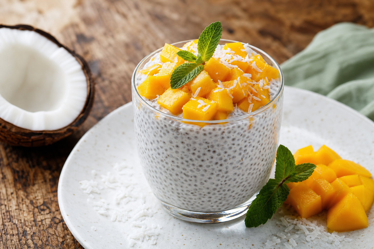 No-Bake Coconut Chia Pudding with Mango