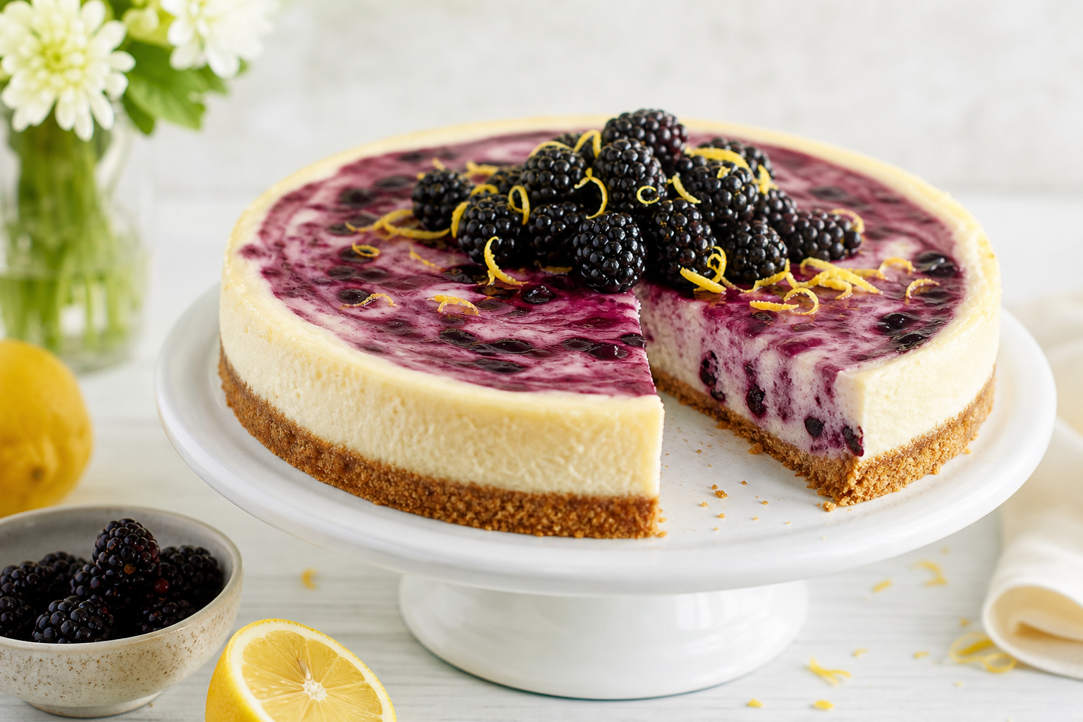 No-Bake Lemon Blackberry Cheesecake
