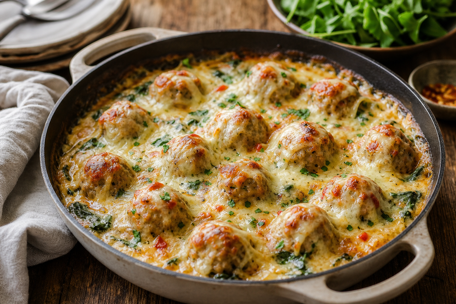 One-Pan Cheesy Turkey Meatball Bake