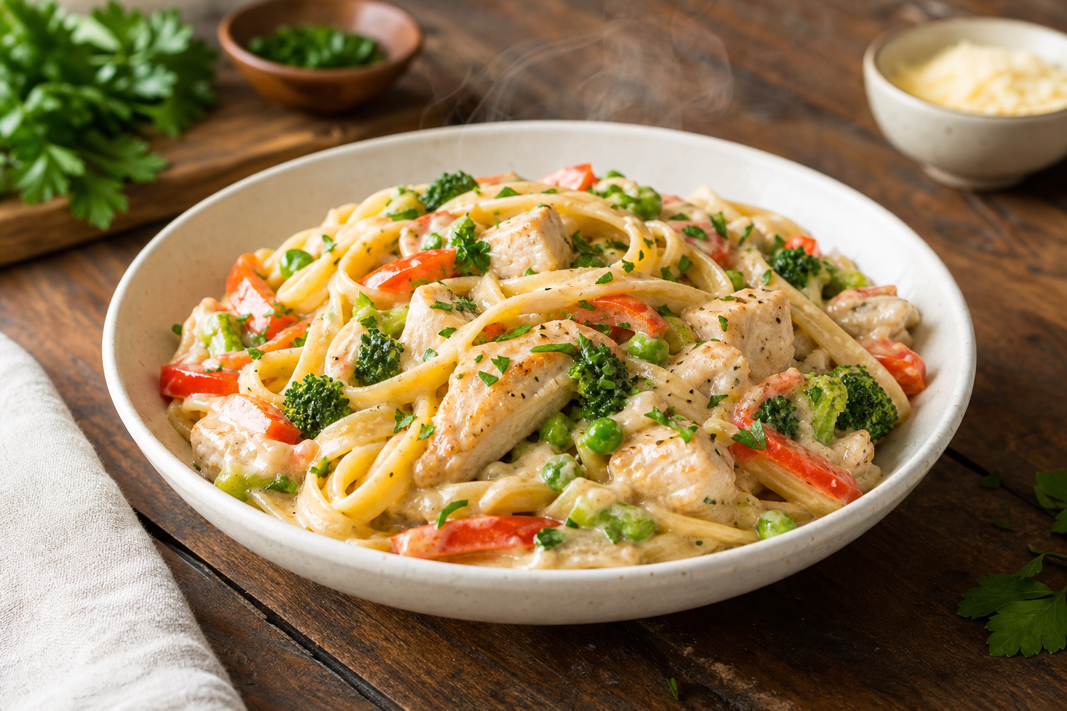 One-Pot Creamy Chicken and Vegetable Pasta