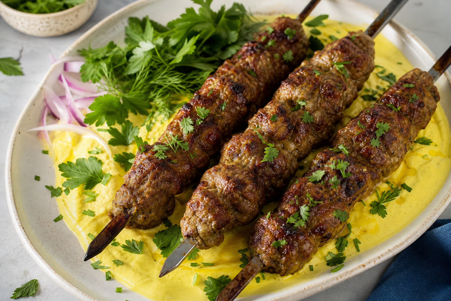 Persian Lamb Kofta with Saffron Yogurt Sauce