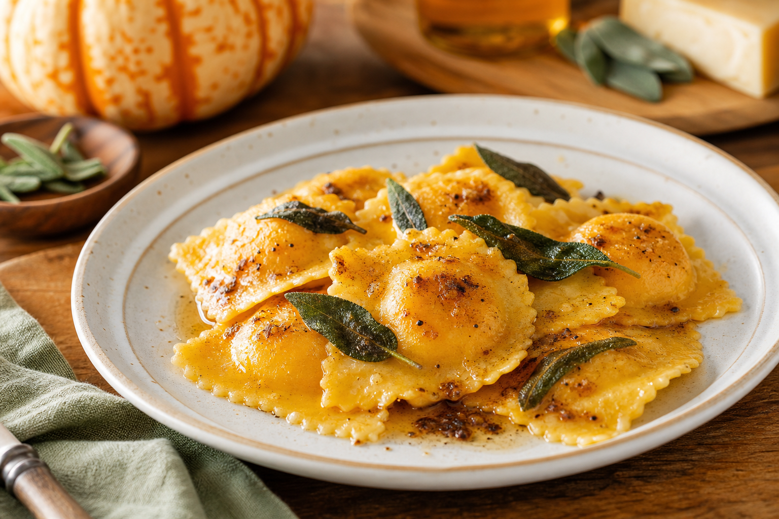 Roasted Butternut Squash and Sage Ravioli with Brown Butter Sauce