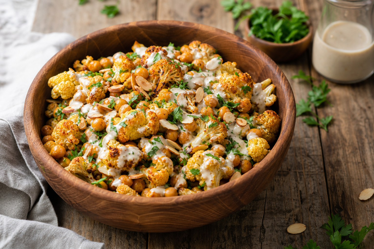 Roasted Cauliflower and Chickpea Salad with Tahini Dressing
