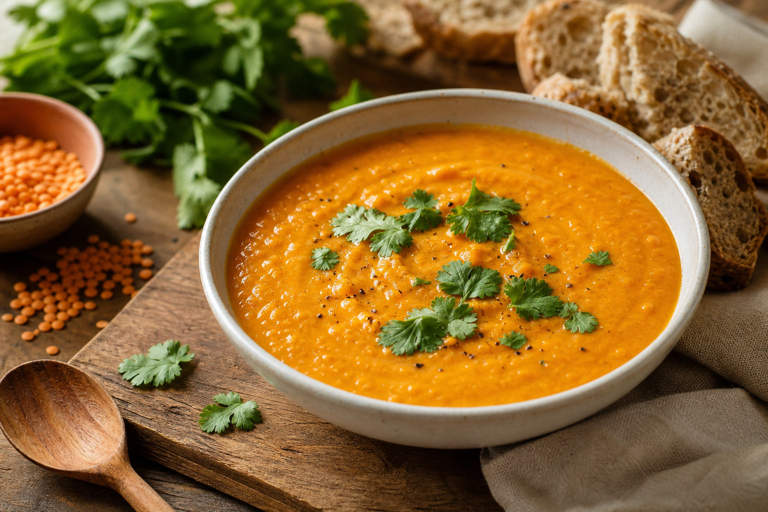 Roasted Red Lentil and Carrot Soup with Cumin