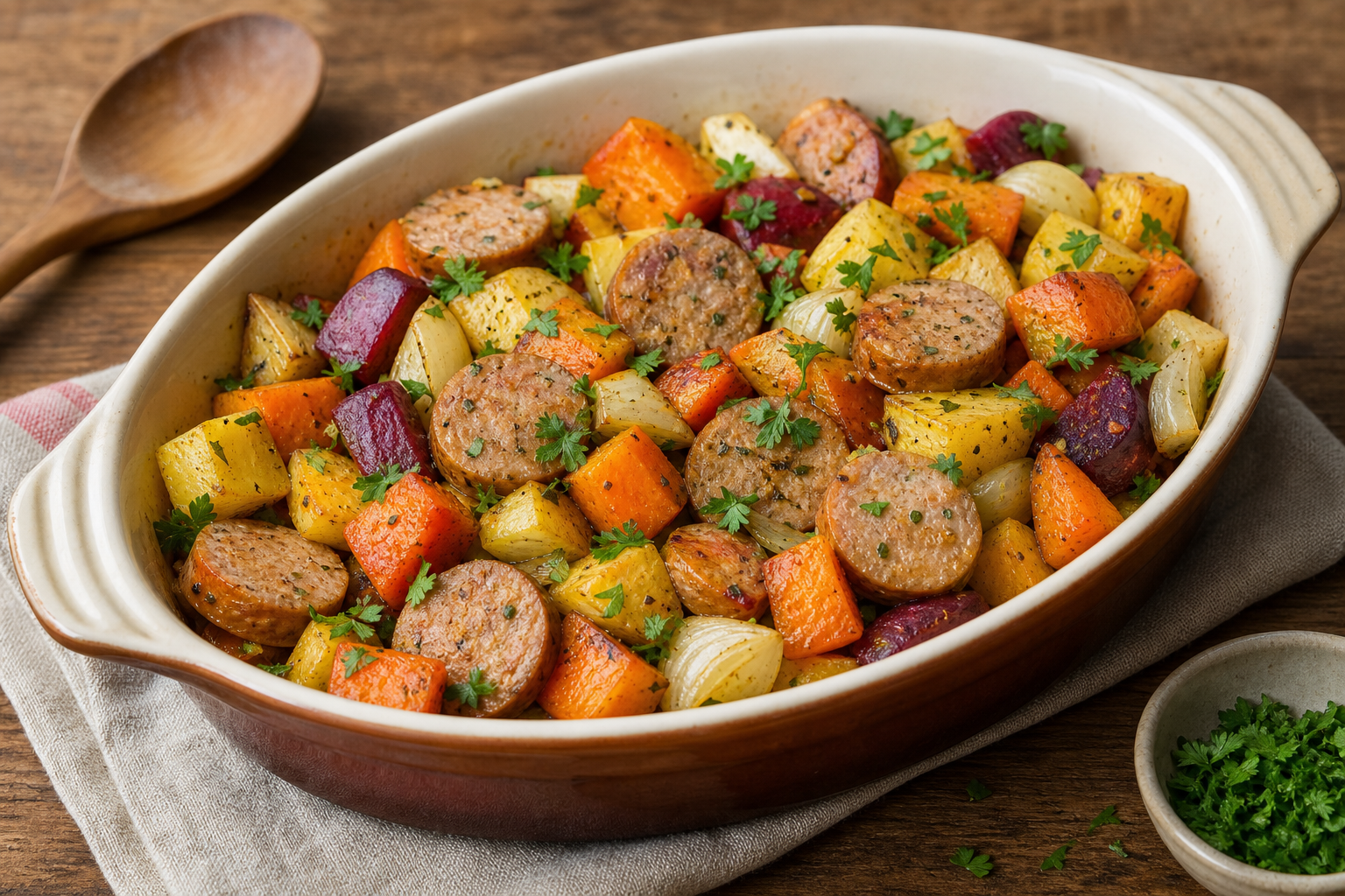 Root Vegetable and Chicken Sausage Casserole