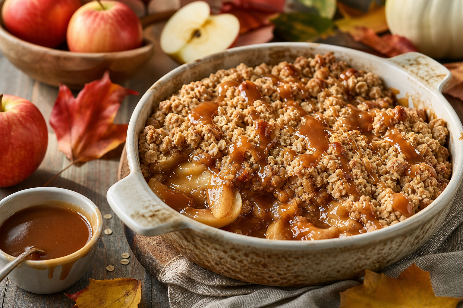 Salted Caramel Apple Crisp with Oat Topping