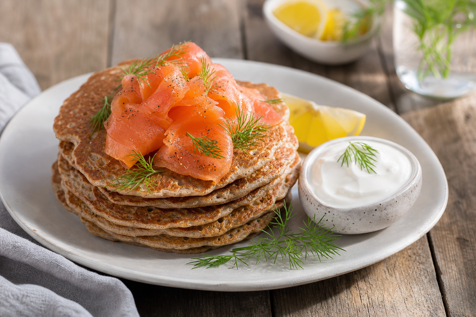 Savory Buckwheat Pancakes with Smoked Salmon and Dill