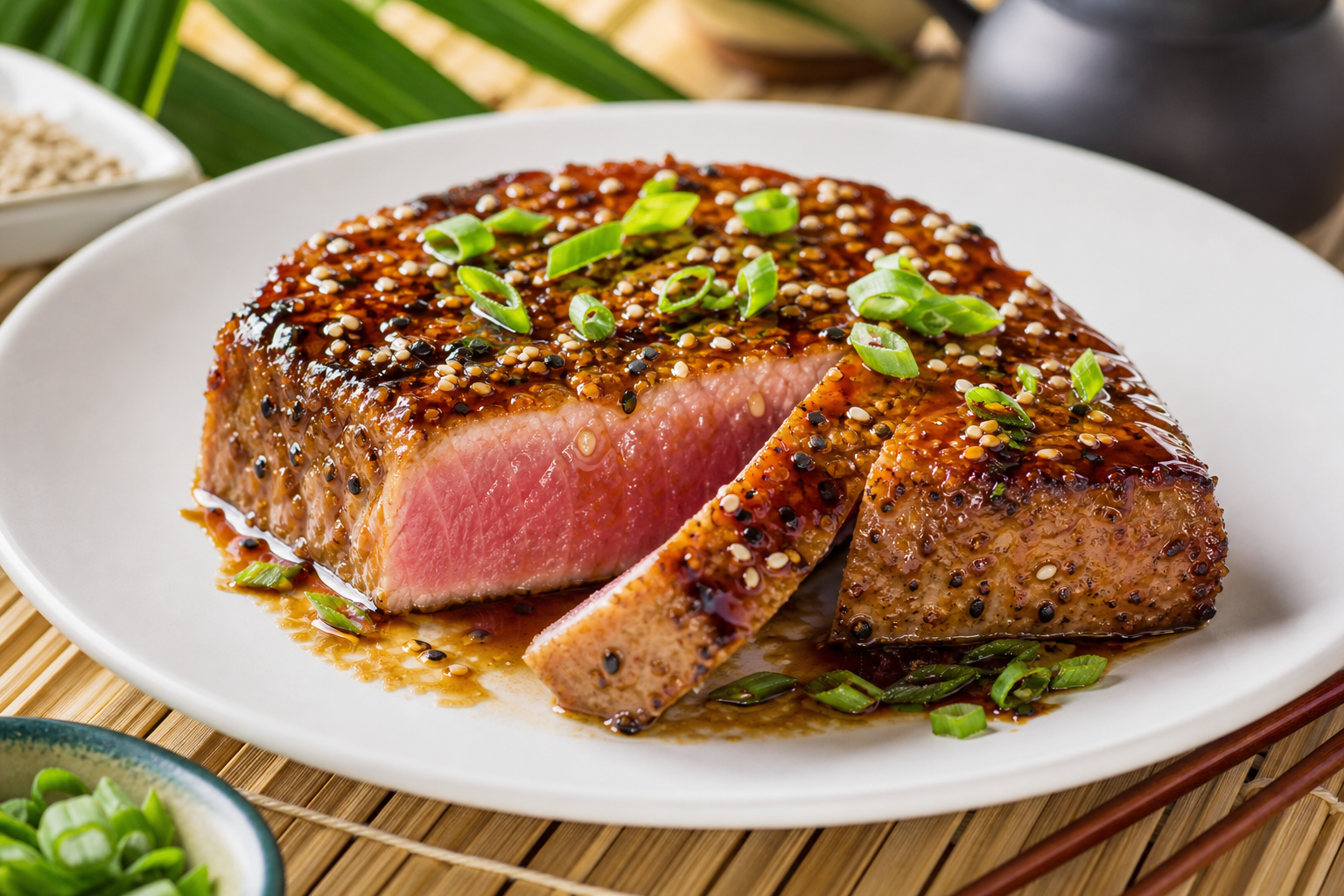 Seared Tuna Steak with Wasabi Soy Glaze