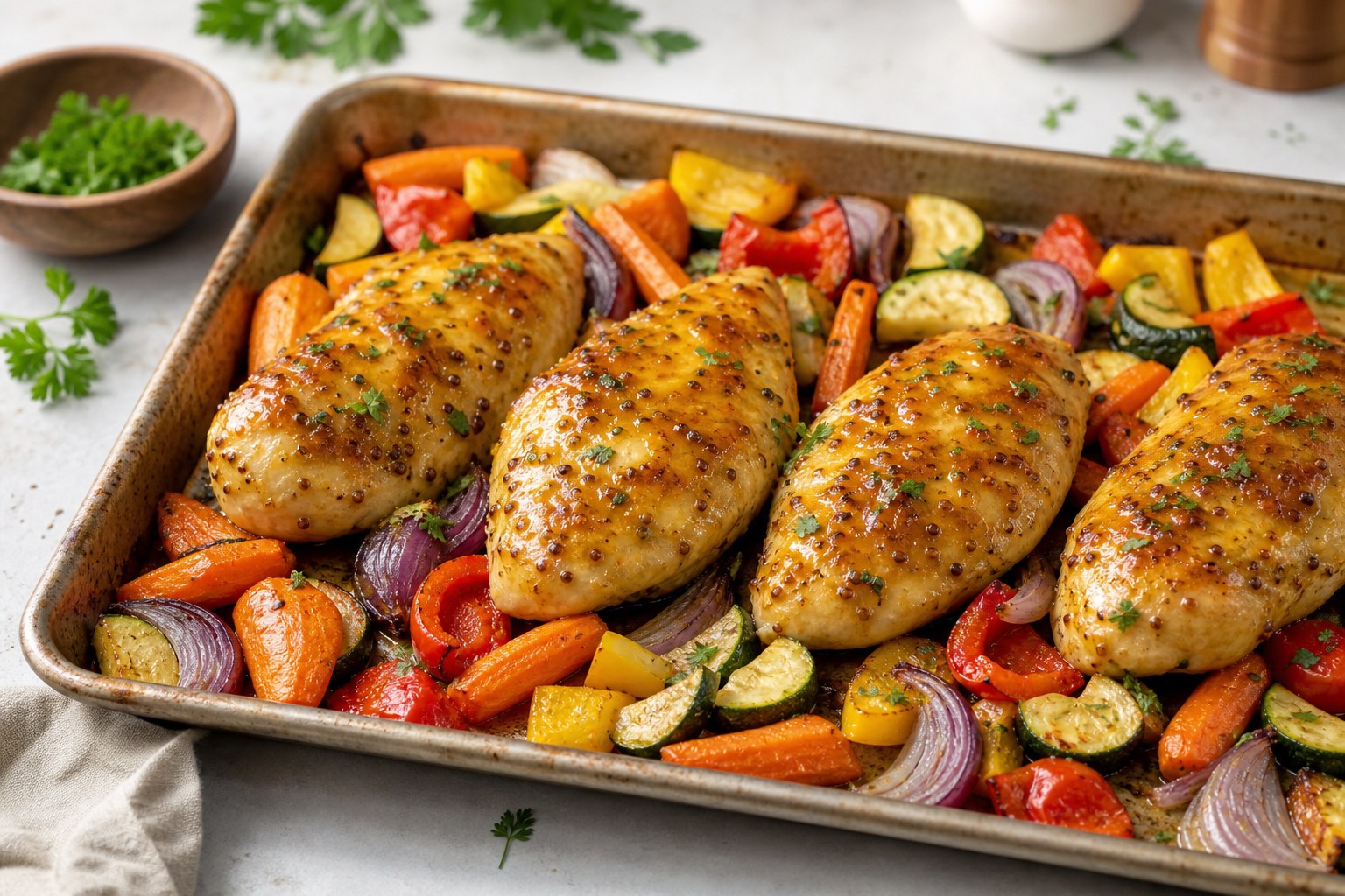 Sheet Pan Honey Mustard Chicken with Roasted Vegetables