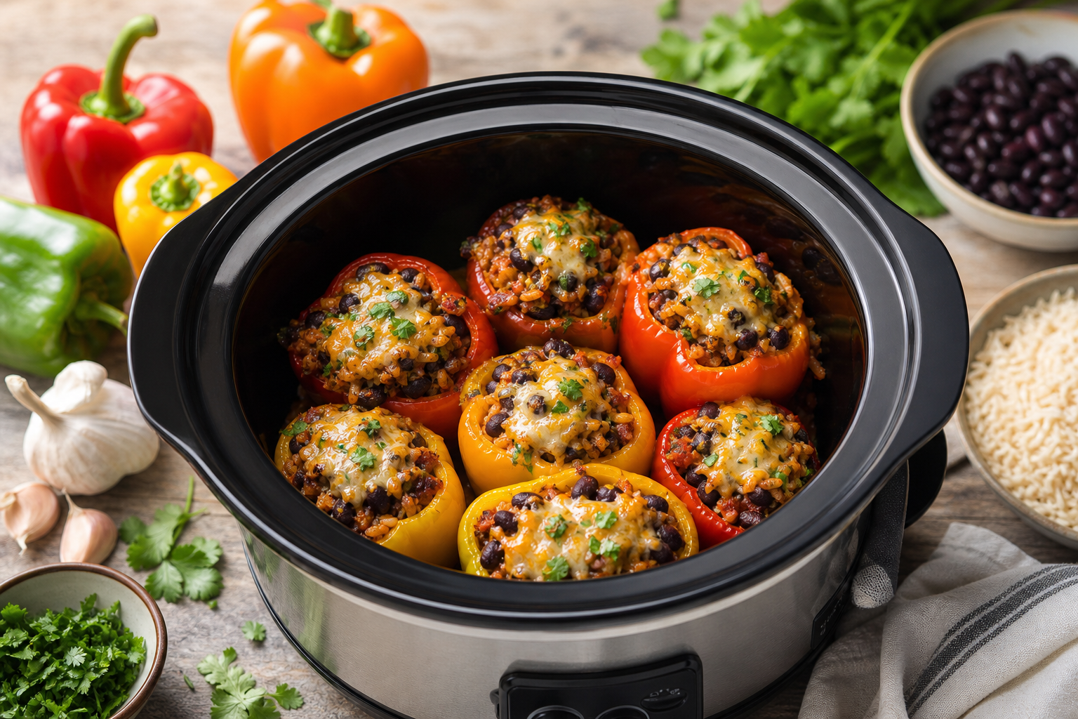 Slow Cooker Vegetarian Stuffed Peppers