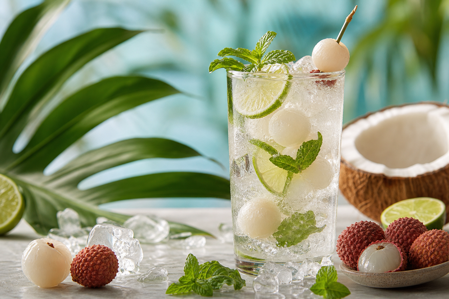 Sparkling Coconut and Lychee Mocktail