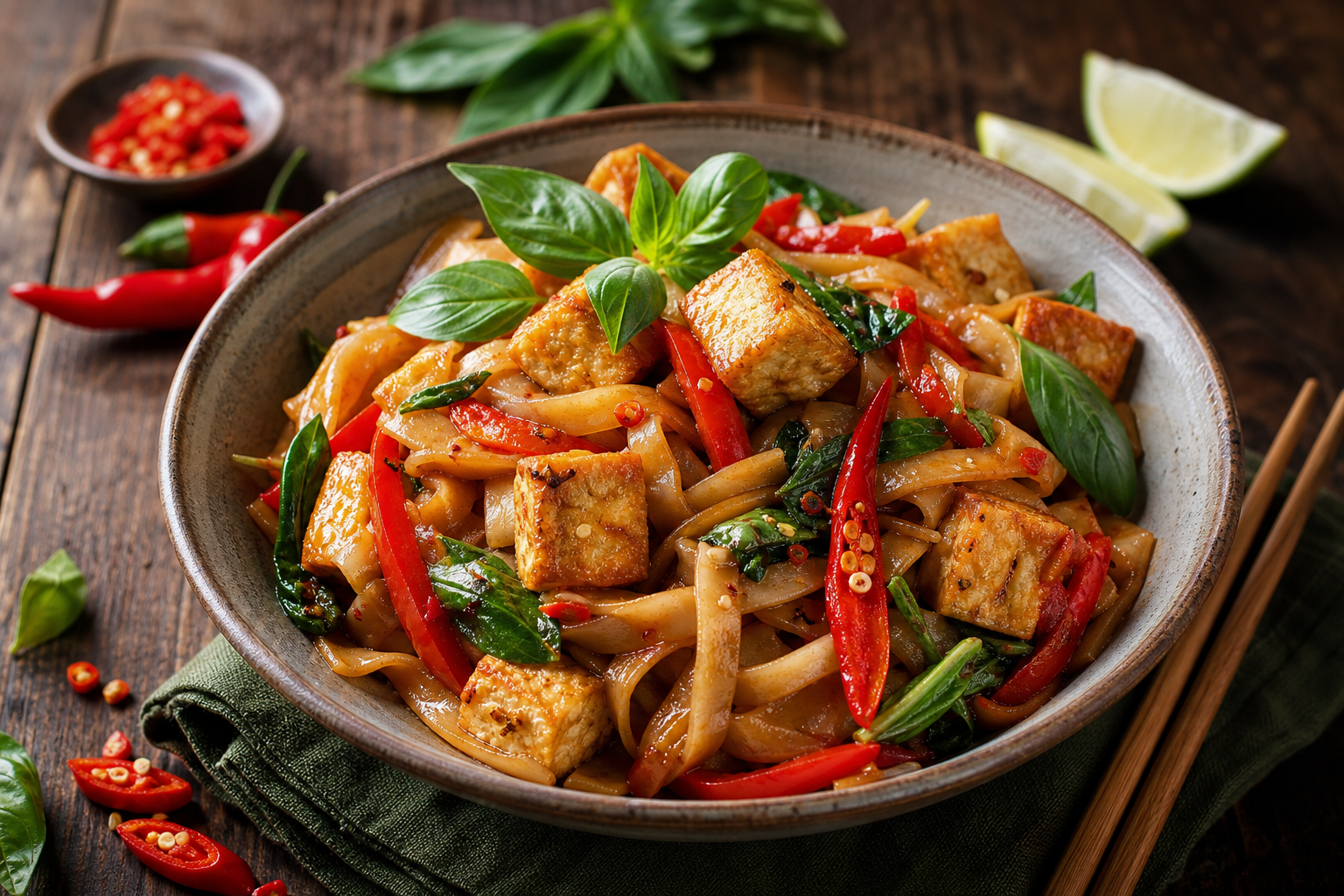 Spicy Thai Drunken Noodles with Tofu