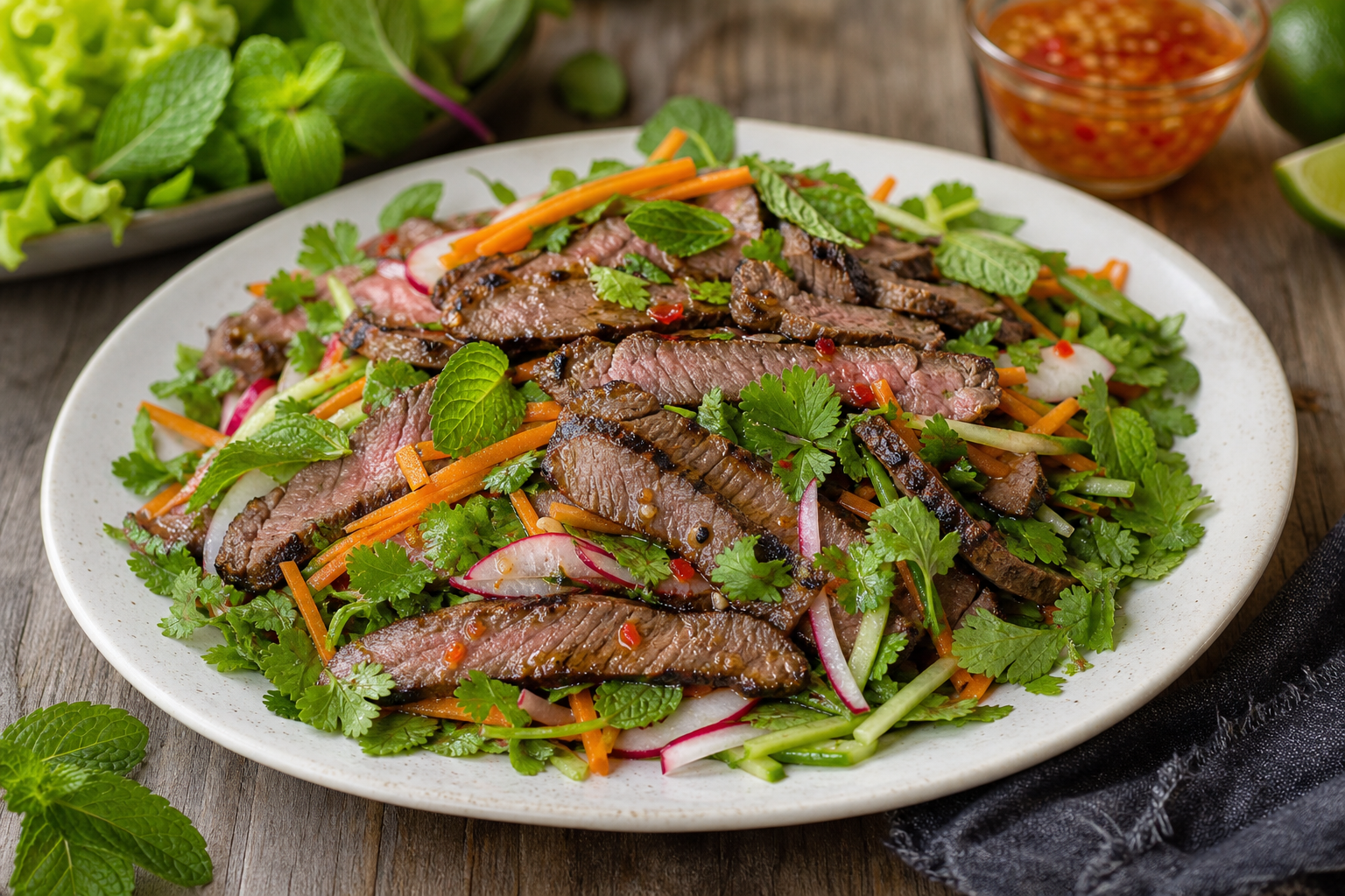 Vietnamese Grilled Beef Salad with Nuoc Cham Dressing
