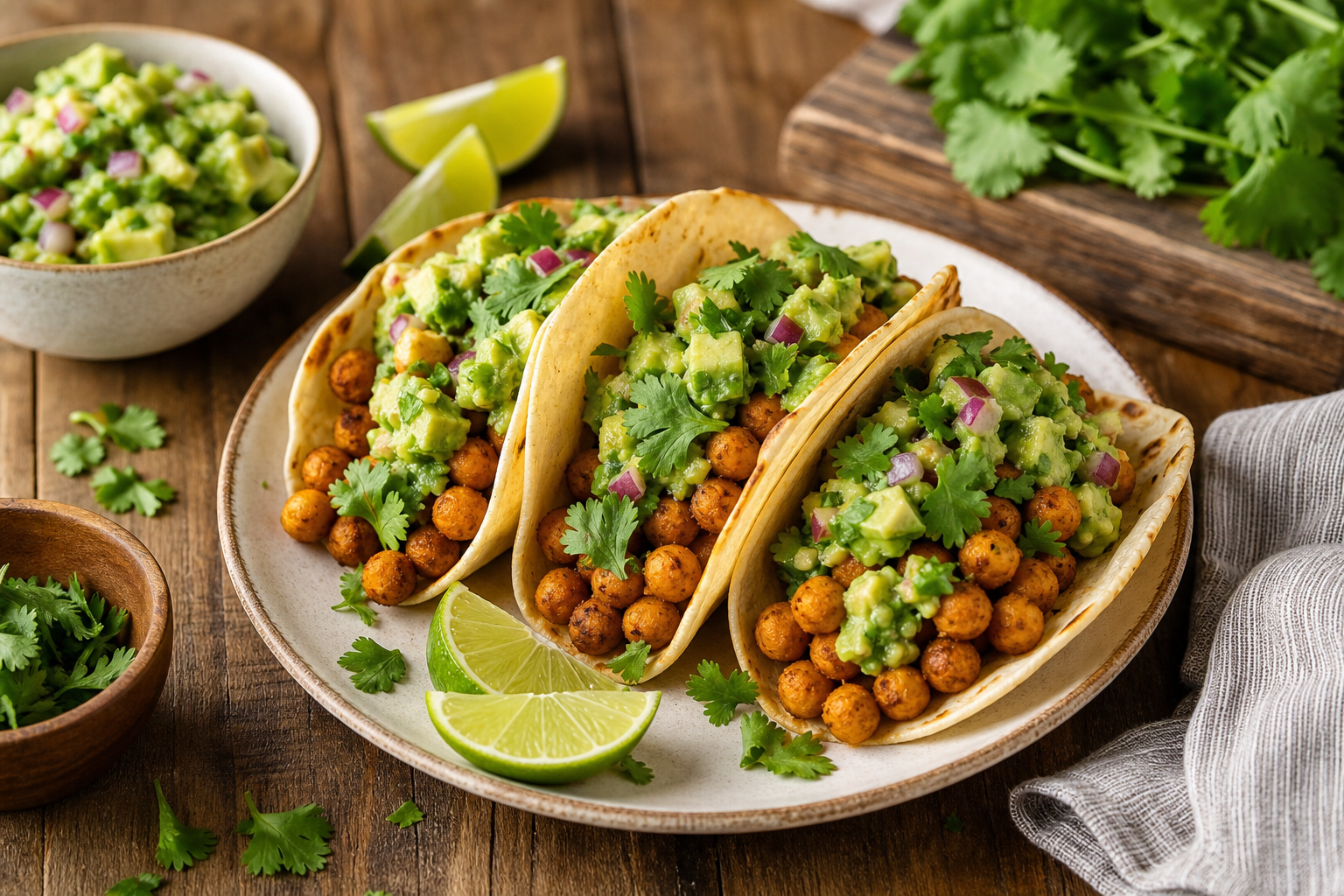 Air Fryer Crispy Chickpea Tacos with Avocado Salsa