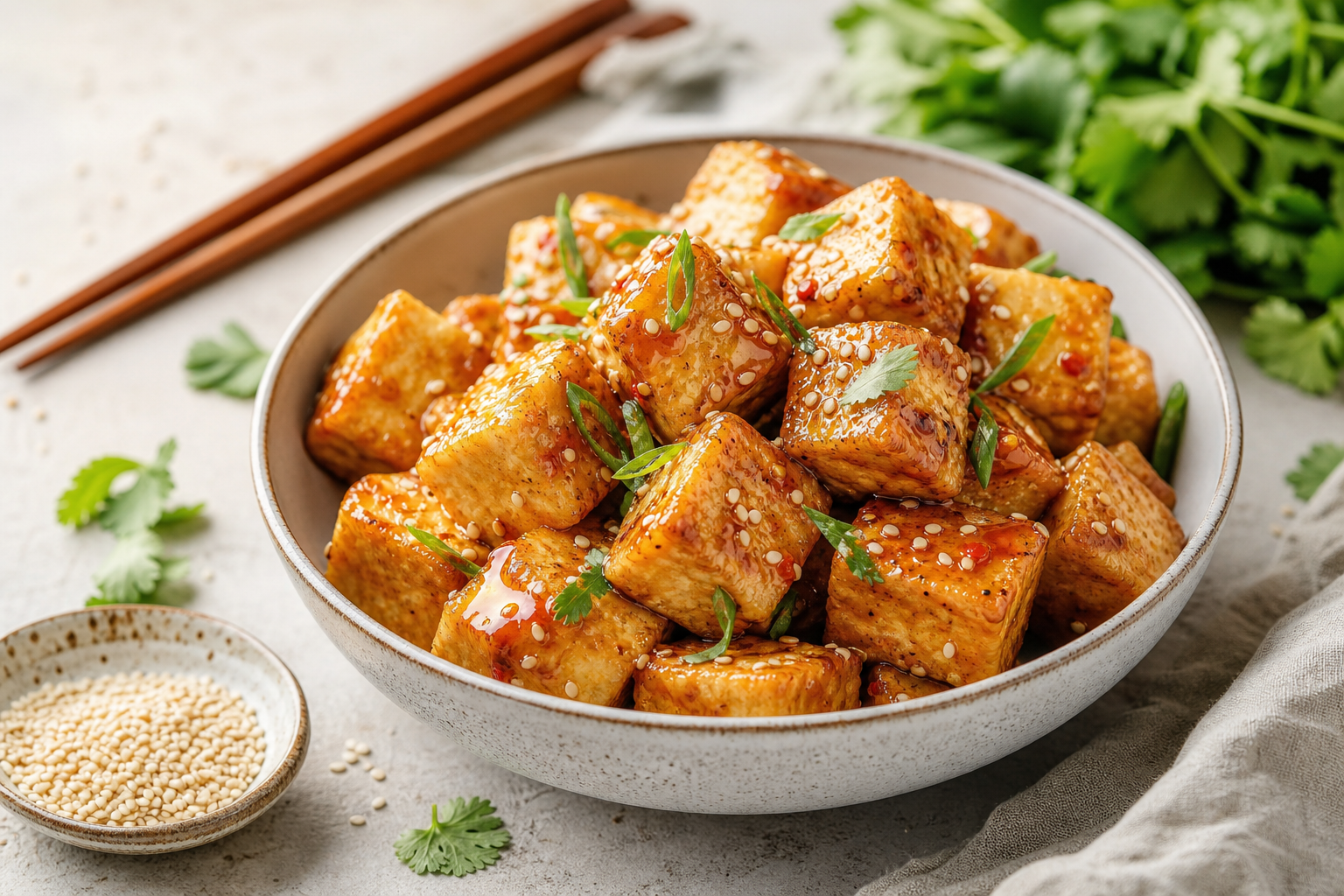 Air Fryer Crispy Tofu Nuggets with Sesame Glaze