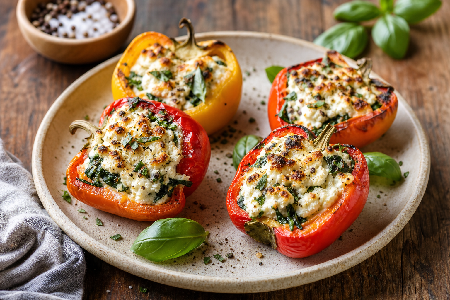 Air Fryer Stuffed Sweet Peppers with Goat Cheese and Herbs