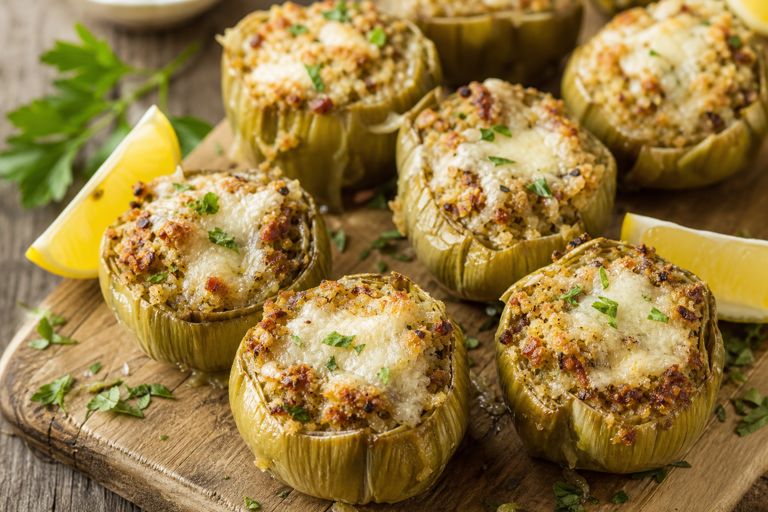 Baked Stuffed Artichoke Hearts with Garlic and Parmesan